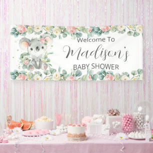 Cute Koala Pink Floral Greenery Welcome Backdrop  Banner