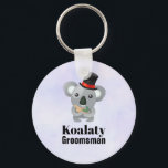 Cute Koala Pun Koalaty Groomsman Key Ring<br><div class="desc">A keychain with a cute koala bear in a black top hat with a red ribbon. Fancy and furry. Text says Koalaty Groomsman. Funny pun. Set on a light purple background.</div>