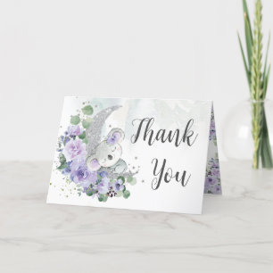 Cute Koala Purple Floral Moon Baby Shower Birthday Thank You Card