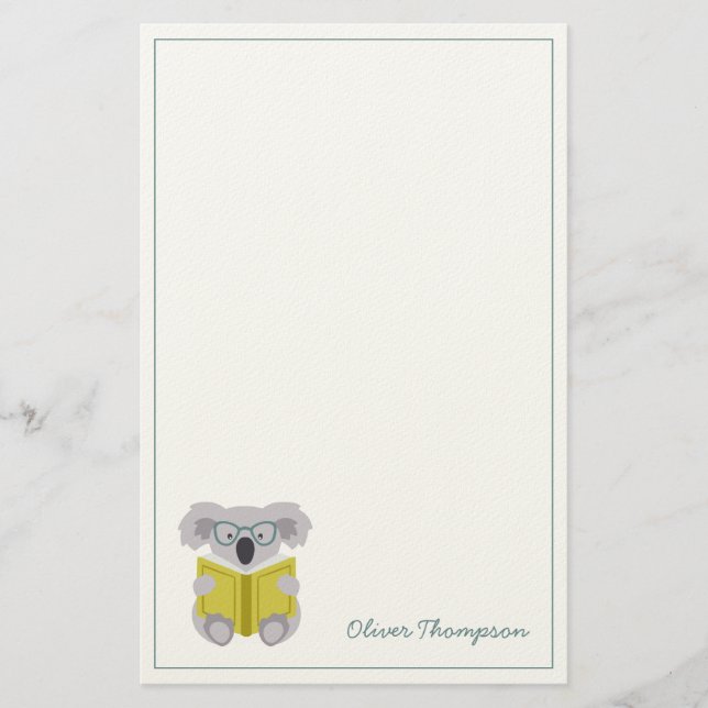 Cute koala reading animal kids stationery paper  (Front)