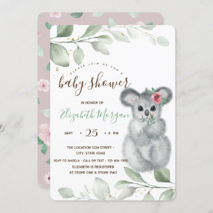 Cute Koala Roses Baby Shower Invitation