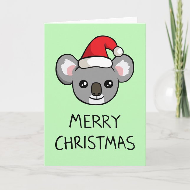 Cute Koala Santa Hat Drawing Merry Christmas Card (Front)