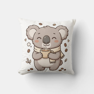 Cute Koala Sipping Coffee Throw Pillow