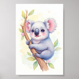 Cute Koala Sitting on Branch Nursery Poster