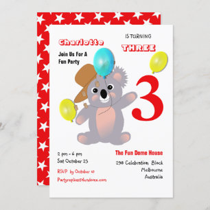 Cute Koala Teddy Bear Birthday Party Invite