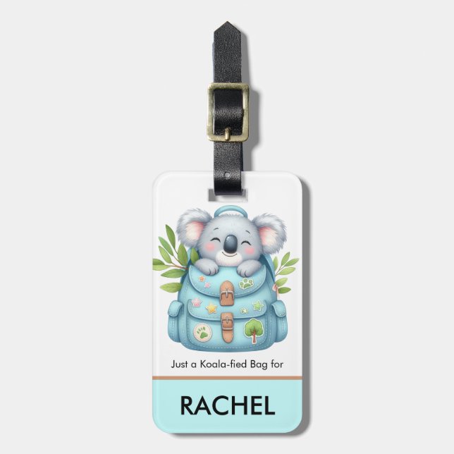Cute Koala Traveler Personalised Kids Luggage Tag (Front Vertical)