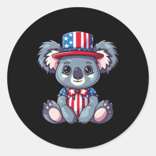 Cute Koala Usa Flag 4th Of July Classic Round Sticker