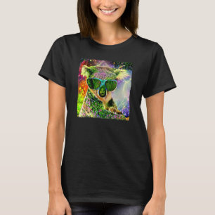 Cute Koala Wear Sunglasses Wild Flowers Pattern  K T-Shirt