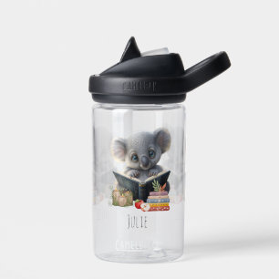 Cute Koala with Book Kids School Personalized Name Water Bottle