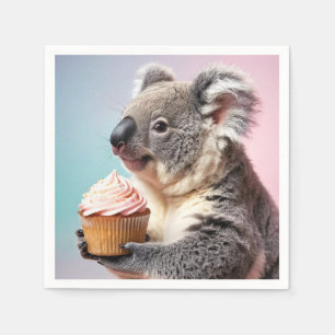 Cute Koala With Cupcake Pastel Gradient Napkin