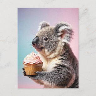Cute Koala With Cupcake Pastel Gradient Postcard