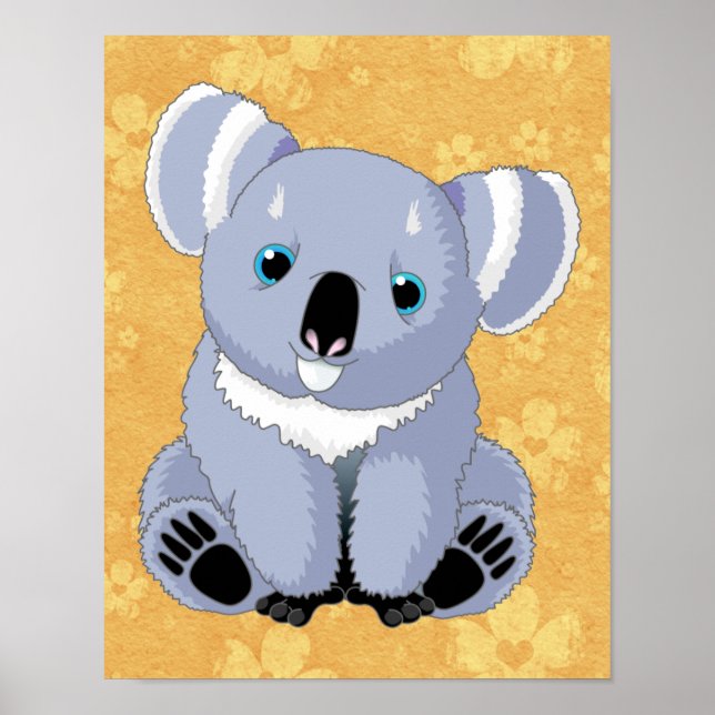 Cute Koala with Floral Background Poster (Front)