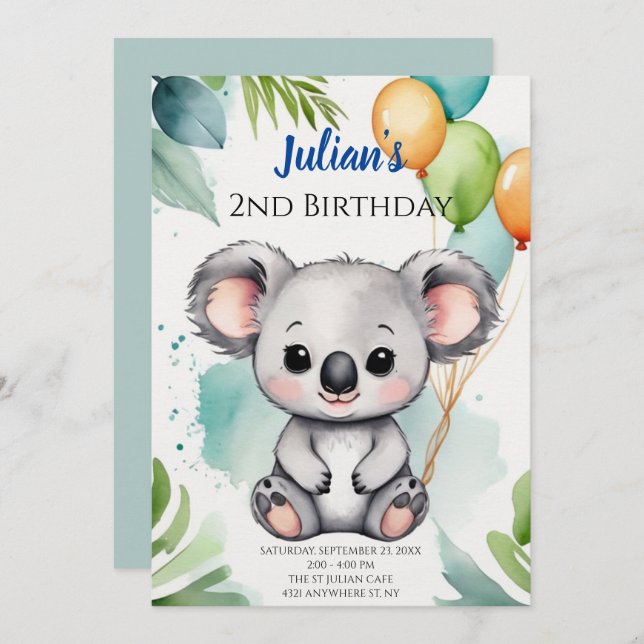 Cute Koala Wonderland Birthday Celebration Invitation (Front/Back)
