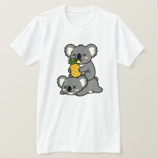 Cute Koalas Eating Pineapple Cartoon Design T-Shirt