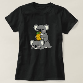Cute Koalas Eating Pineapple Cartoon Design T-Shirt