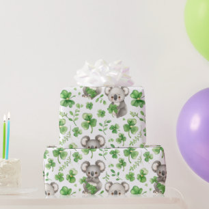 Cute Koalas Green Hat Shamrock St. Patrick's Day Wrapping Paper