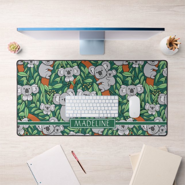 Cute Koalas Personalise Green Desk Mat (Office 1)