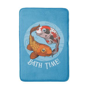 Cute Koi Carp Bath Time! Swimming Fish Cartoon Bath Mat