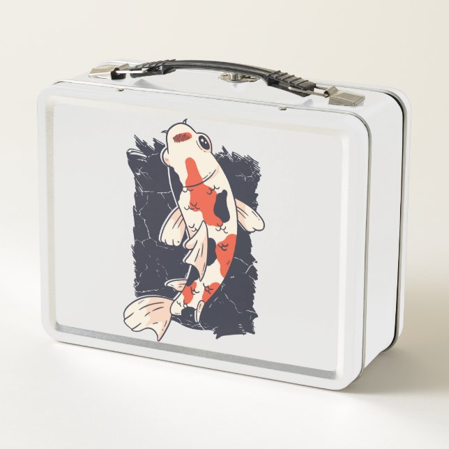 Cute Koi Fish with Red White Black Colours Metal Lunch Box (Back)