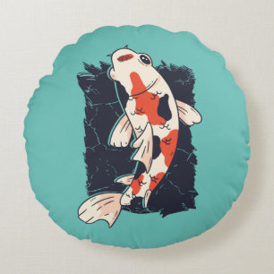 Cute Koi Fish with Red White Black Colours Round Cushion