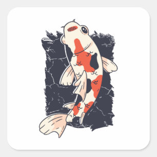 Cute Koi Fish with Red White Black Colours Square Sticker
