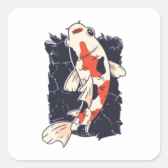Cute Koi Fish with Red White Black Colours Square Sticker (Front)