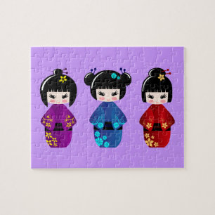 Cute kokeshi dolls cartoon jigsaw puzzle