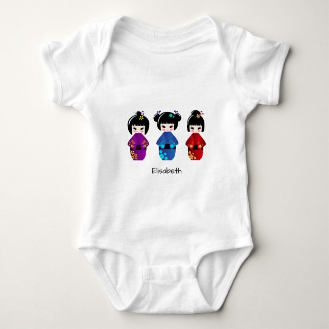 Cute kokeshi dolls cartoon name baby shirt (Front)