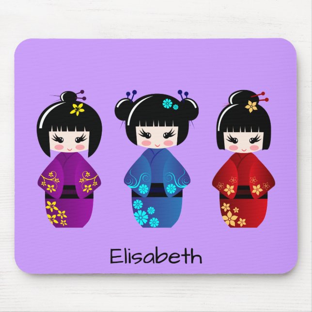 Cute kokeshi dolls cartoon name mouse pad (Front)