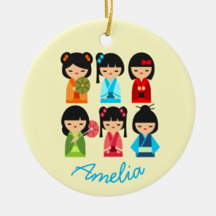 Cute Kokeshi Japanese dolls Ceramic Ornament