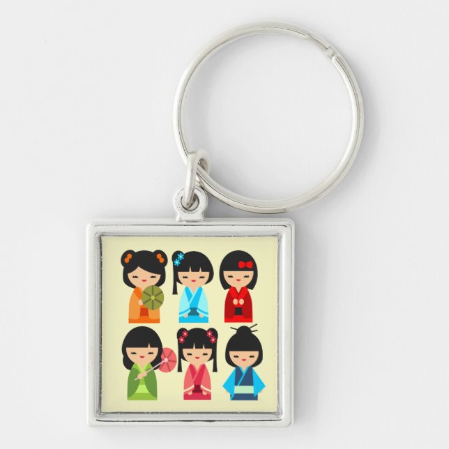 Cute Kokeshi Japanese dolls Key Ring (Front)