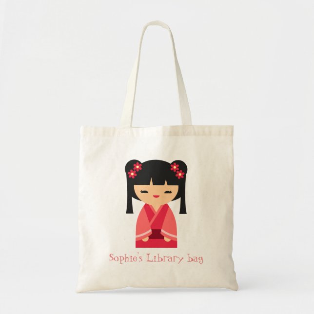 Cute Kokeshi Japanese dolls library Tote Bag (Front)