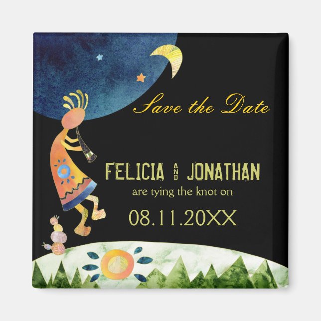 Cute Kokopelli Tribal Wedding Save the Date Magnet (Front)