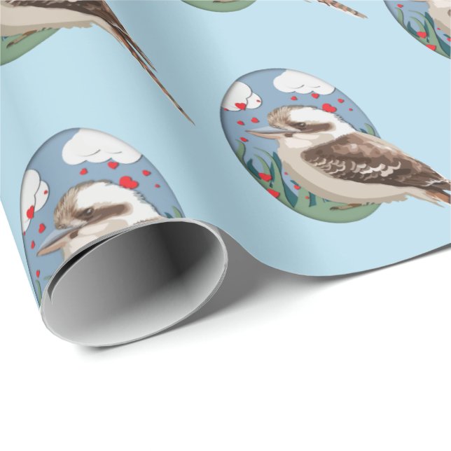 Cute Kookaburra Love Summer Bird Pattern Fun Blue Wrapping Paper (Roll Corner)