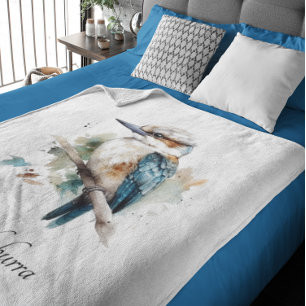 Cute Kookaburra on a branch customisable Fleece Blanket