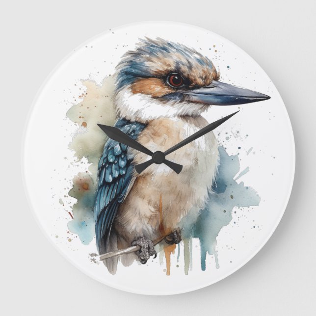 Cute Kookaburra on a Branch  Large Clock (Front)