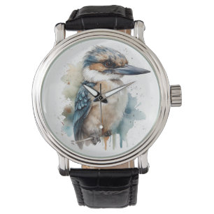 Cute Kookaburra on a branch painted in water colou Watch