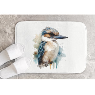 Cute Kookaburra on a branch painted in watercolor Bath Mat