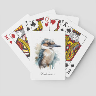 Cute Kookaburra on a branch painted in watercolor Playing Cards