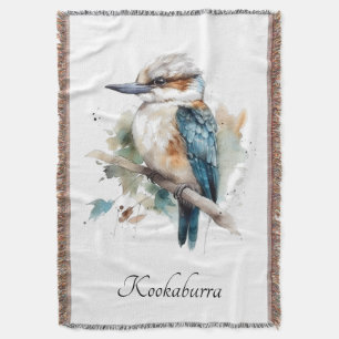 Cute Kookaburra on a branch painted in watercolor Throw Blanket