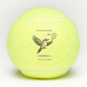 Cute Kookaburra Playing Tennis Mid-Air Volley Balls