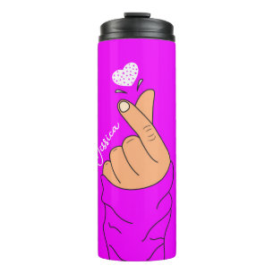 Cute Korean Finger Heart Sign Love Neon Purple Thermal Tumbler