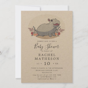 Cute kraft paper baby hippo baby shower invitation