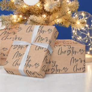 Cute Kraft Paper Black Script Font Merry Christmas