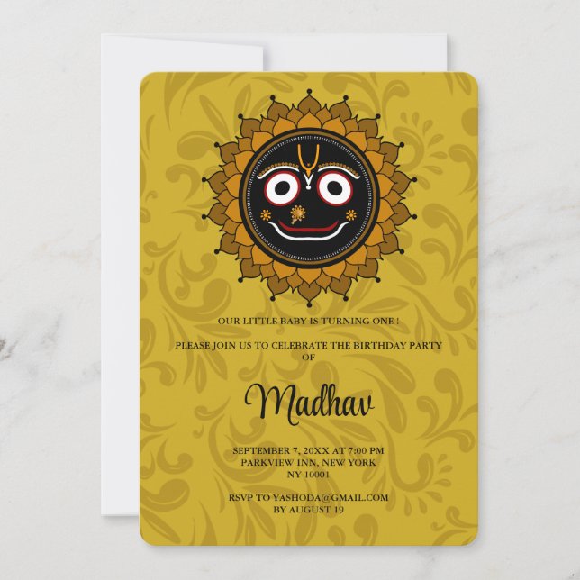 Cute Krishna card for birthday - Krishna art (Front)