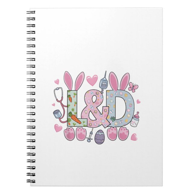 Cute L&D Labour and Delivery Nurse Easter Bunny Eg Notebook (Front)