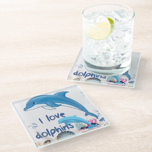 Cute l Love Dolphins Quotes Dolphin Lovers Glass Coaster