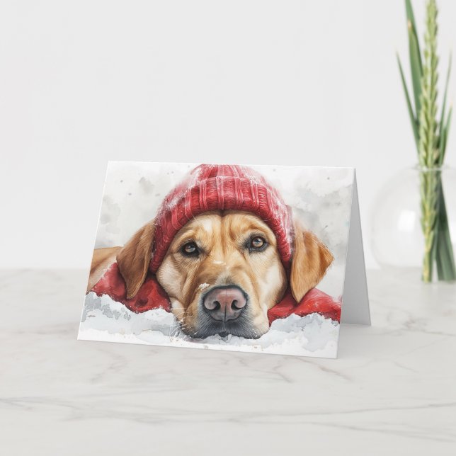 Cute Lab Dog in Winter Hat Holiday Christmas Card  (Front)