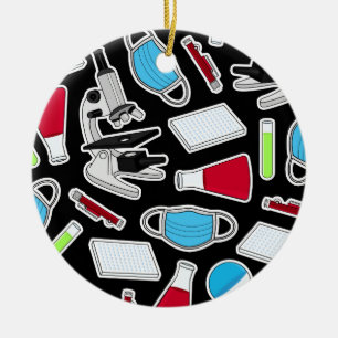 Cute Lab Pattern Black Background Ceramic Ornament