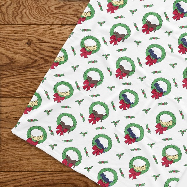 Cute Lab Puppy Holiday Wreaths Pattern Fleece Blanket (Creator Uploaded)